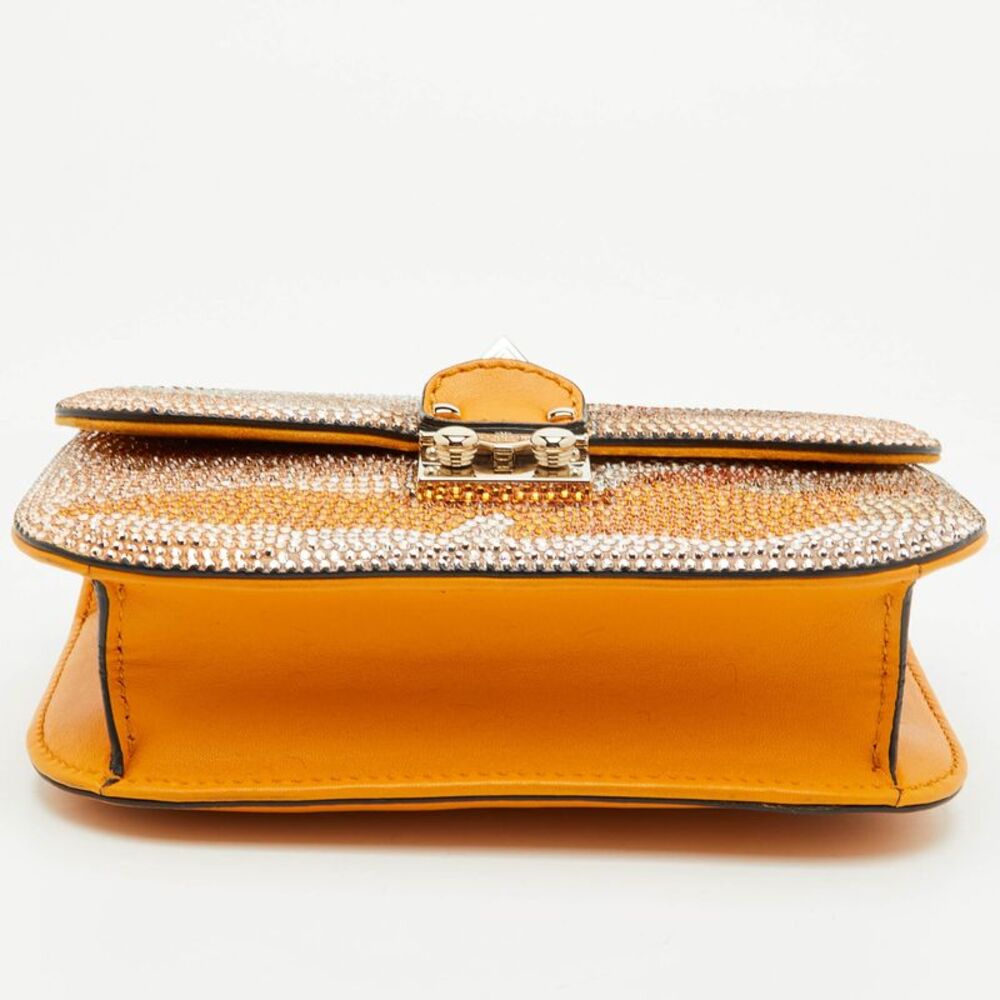Valentino Glam Lock Mustard Crystal Embellished Leather Shoulder Bag - Picture 6 of 7